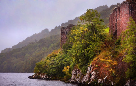 Urquhart Castle at Loch Ness Black Ornate Wood Framed Art Print with Double Matting by Jenny Rainbow Fine Art