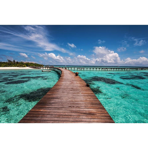 Walk over the Water Black Modern Wood Framed Art Print with Double Matting by Jenny Rainbow Fine Art