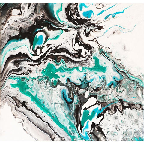Fluid Acrylic On Emerald Waves 1 White Modern Wood Framed Art Print by Jenny Rainbow Fine Art