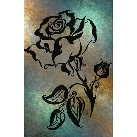 Ink Drawing Chinese Rose Black Modern Wood Framed Art Print with Double Matting by Jenny Rainbow Fine Art