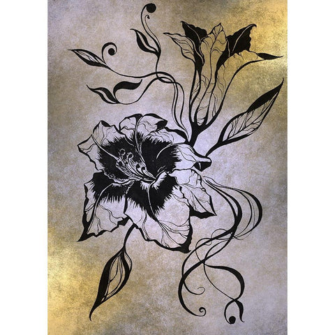 Ink Drawing Lily Elegance Gold Ornate Wood Framed Art Print with Double Matting by Jenny Rainbow Fine Art