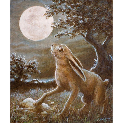 116 Moon Gazing Hare Gold Ornate Wood Framed Art Print with Double Matting by Silver, John