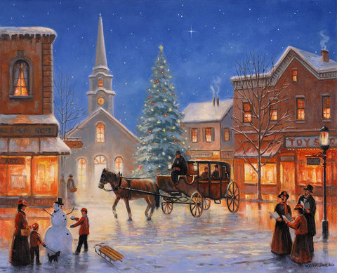 Christmas In Pleasantville Black Ornate Wood Framed Art Print with Double Matting by Zaccheo, John