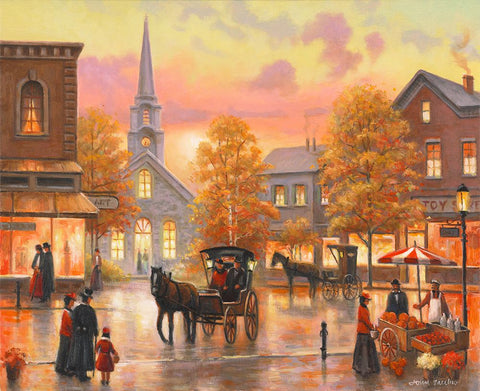 Autumnal Breeze In Pleasantville Black Ornate Wood Framed Art Print with Double Matting by Zaccheo, John