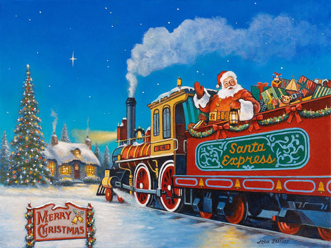 Santa Express White Modern Wood Framed Art Print with Double Matting by Zaccheo, John