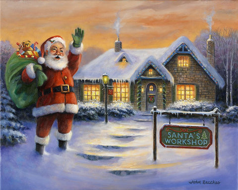 Santas Workshop White Modern Wood Framed Art Print with Double Matting by Zaccheo, John