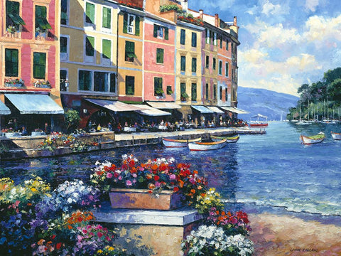 Reflections Of Portofino Black Modern Wood Framed Art Print by Zaccheo, John