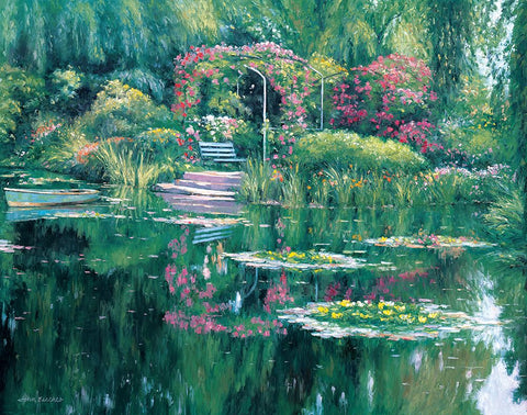 Monets Garden Black Modern Wood Framed Art Print by Zaccheo, John