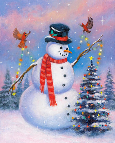 Snowman Decorating the Tree Black Modern Wood Framed Art Print by Zaccheo, John