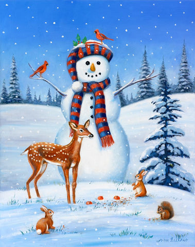 Snowman I White Modern Wood Framed Art Print with Double Matting by Zaccheo, John