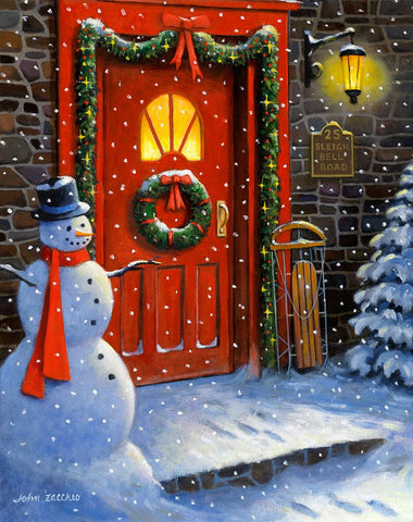 25 Sleigh Bell Road White Modern Wood Framed Art Print with Double Matting by Zaccheo, John