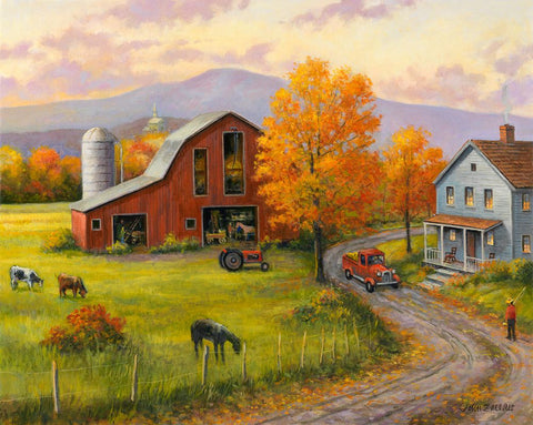 Fall on the Farm White Modern Wood Framed Art Print with Double Matting by Zaccheo, John