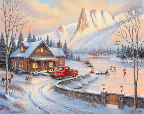 Skating in the Rockies White Modern Wood Framed Art Print with Double Matting by Zaccheo, John