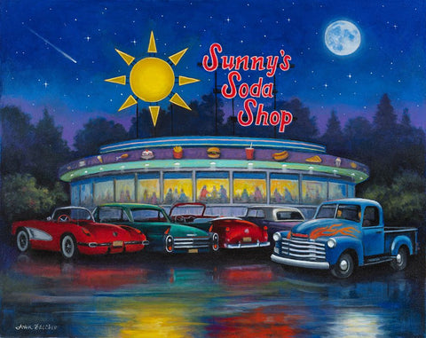 Sunnys Soda Shop Black Modern Wood Framed Art Print by Zaccheo, John