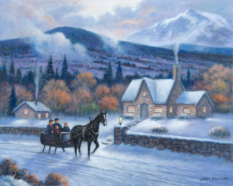 Sleighride Home Black Modern Wood Framed Art Print by Zaccheo, John