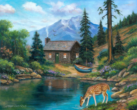 Drinking by the Cabin Black Modern Wood Framed Art Print by Zaccheo, John