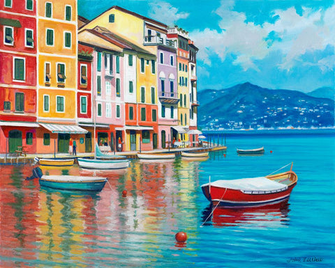 Portofino White Modern Wood Framed Art Print with Double Matting by Zaccheo, John