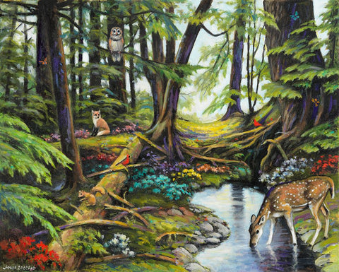 Forest Gathering Black Ornate Wood Framed Art Print with Double Matting by Zaccheo, John