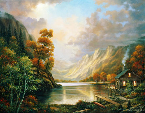 Fall Serene Black Ornate Wood Framed Art Print with Double Matting by Zaccheo, John