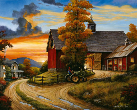 Farm Scene Black Ornate Wood Framed Art Print with Double Matting by Zaccheo, John