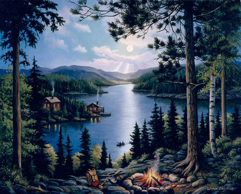 Cabin In The Woods White Modern Wood Framed Art Print with Double Matting by Zaccheo, John