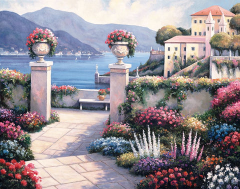Mediterranean Scene B White Modern Wood Framed Art Print with Double Matting by Zaccheo, John