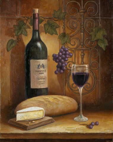 Wine And Cheese A White Modern Wood Framed Art Print with Double Matting by Zaccheo, John