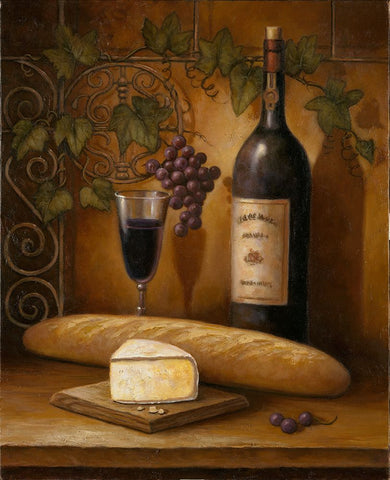 Wine And Cheese B Black Ornate Wood Framed Art Print with Double Matting by Zaccheo, John