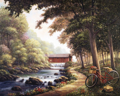 The Covered Bridge Black Modern Wood Framed Art Print by Zaccheo, John