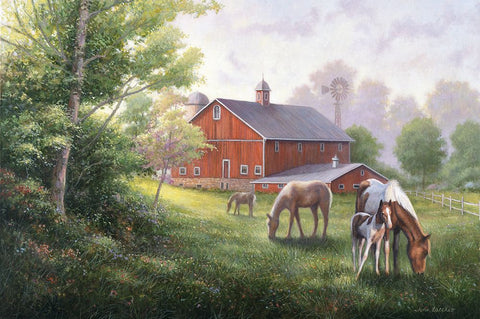 Country Road W/ Horses/Barn Black Ornate Wood Framed Art Print with Double Matting by Zaccheo, John