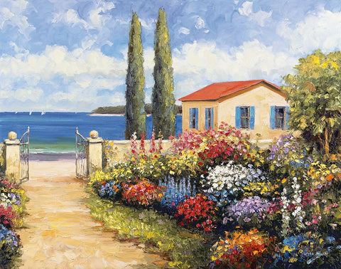 Coastal Garden Walk White Modern Wood Framed Art Print with Double Matting by Zaccheo, John