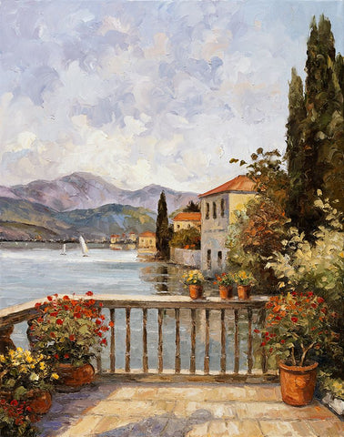Lake Lugono Black Ornate Wood Framed Art Print with Double Matting by Zaccheo, John