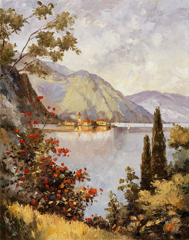 Lake Como White Modern Wood Framed Art Print with Double Matting by Zaccheo, John
