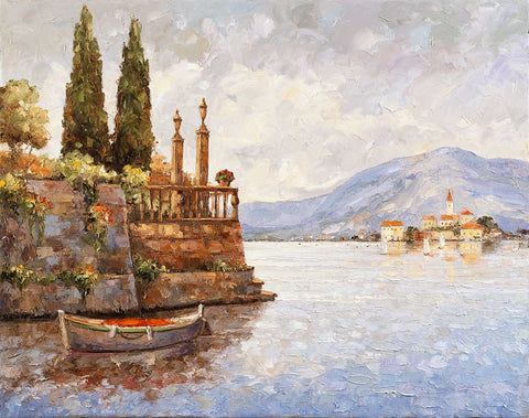 Evening Light On Lake Como White Modern Wood Framed Art Print with Double Matting by Zaccheo, John