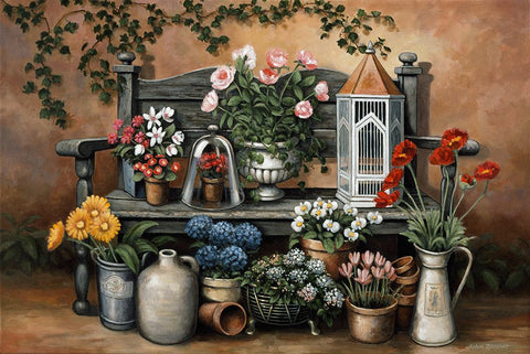 Flower Bench Black Ornate Wood Framed Art Print with Double Matting by Zaccheo, John