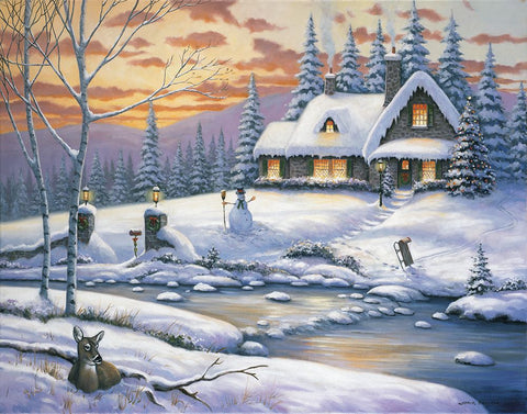 Winter Retreat Black Ornate Wood Framed Art Print with Double Matting by Zaccheo, John