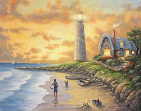 Lighthouse Black Ornate Wood Framed Art Print with Double Matting by Zaccheo, John