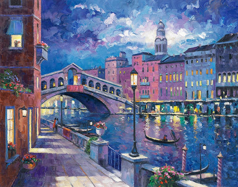 Rialto Bridge White Modern Wood Framed Art Print with Double Matting by Zaccheo, John