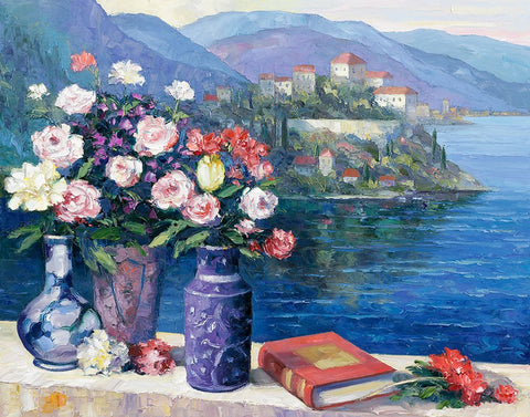 Mediterranian Scene Black Modern Wood Framed Art Print by Zaccheo, John