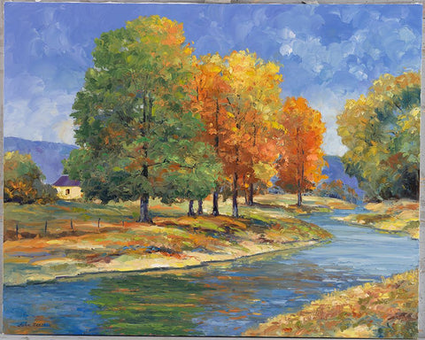 New England Autumn Black Ornate Wood Framed Art Print with Double Matting by Zaccheo, John