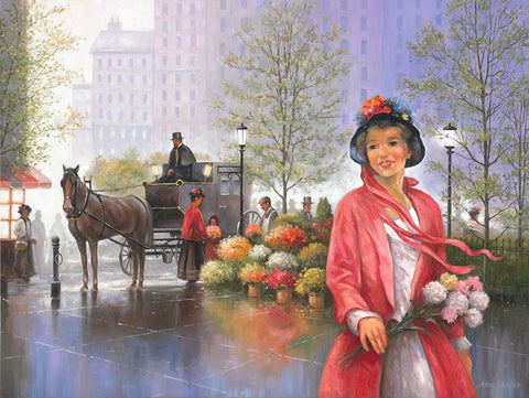 Central Park Flower Market White Modern Wood Framed Art Print with Double Matting by Zaccheo, John