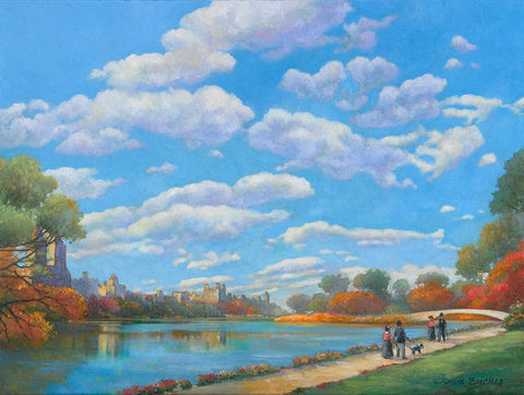 Central Park Vista Black Ornate Wood Framed Art Print with Double Matting by Zaccheo, John