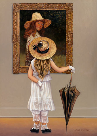 Girl In Museum Black Modern Wood Framed Art Print by Zaccheo, John