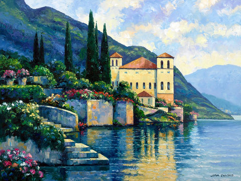 Reflections Of Lago Maggiore White Modern Wood Framed Art Print with Double Matting by Zaccheo, John