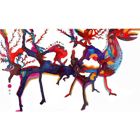 Woodland Creatures Black Modern Wood Framed Art Print by Kwerki Studios