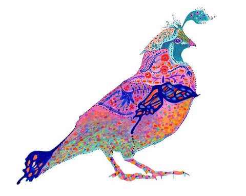 Butterfly Quail White Modern Wood Framed Art Print with Double Matting by Kwerki Studios