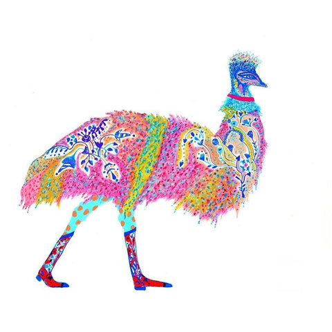 Ella Emu White Modern Wood Framed Art Print by Kwerki Studios