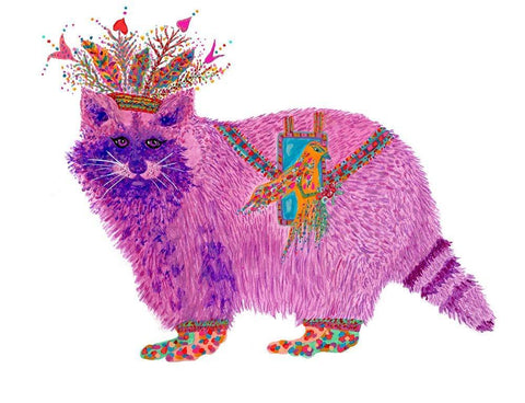 Fiora Raccoon Princess White Modern Wood Framed Art Print with Double Matting by Kwerki Studios