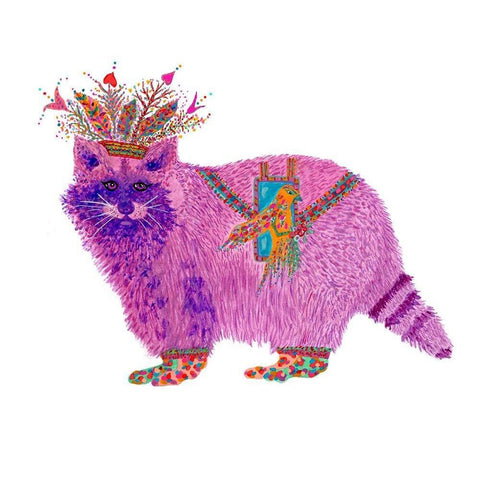 Fiora Raccoon Princess Black Modern Wood Framed Art Print with Double Matting by Kwerki Studios