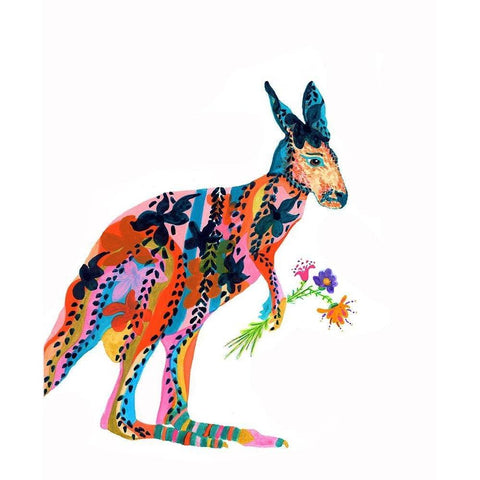 Marloo Kangaroo Black Modern Wood Framed Art Print with Double Matting by Kwerki Studios